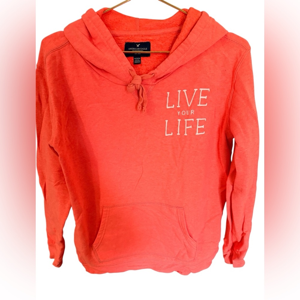American Eagle Outfitters "Live Your Life" graphic hoodie Vintage Sz.M coral